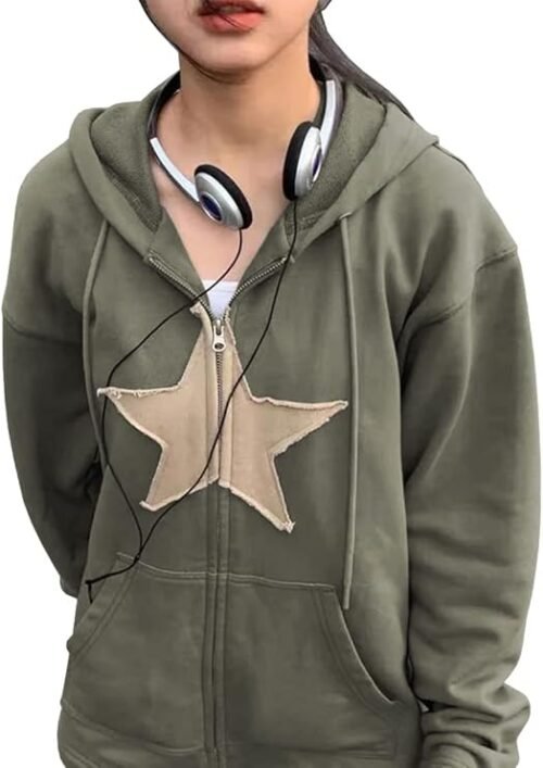 Sudadera Capucha Zip Up de Parche Estrella - Imagen 4